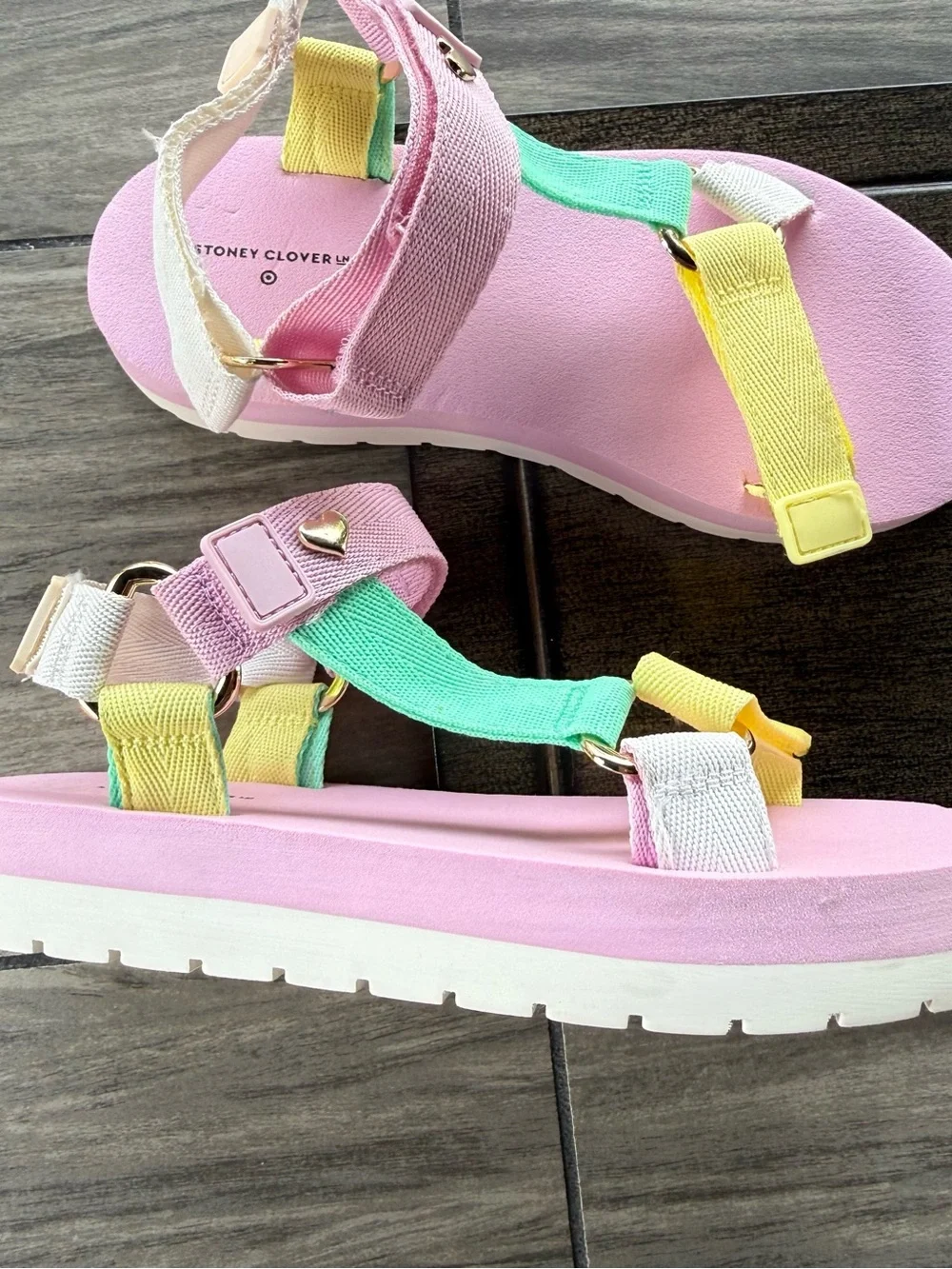 Stoney Clover Lane Pastel Pink Sandals with Yellow and Mint Straps